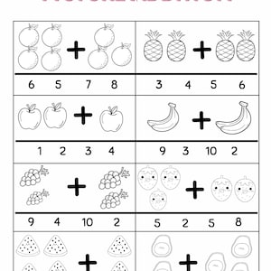 20 Picture Addition & Subtraction Worksheets: Preschool Homeschool (Printable)