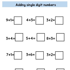 24 Single Digit Addition Worksheets: Kindergarten Math (printable) - Etsy