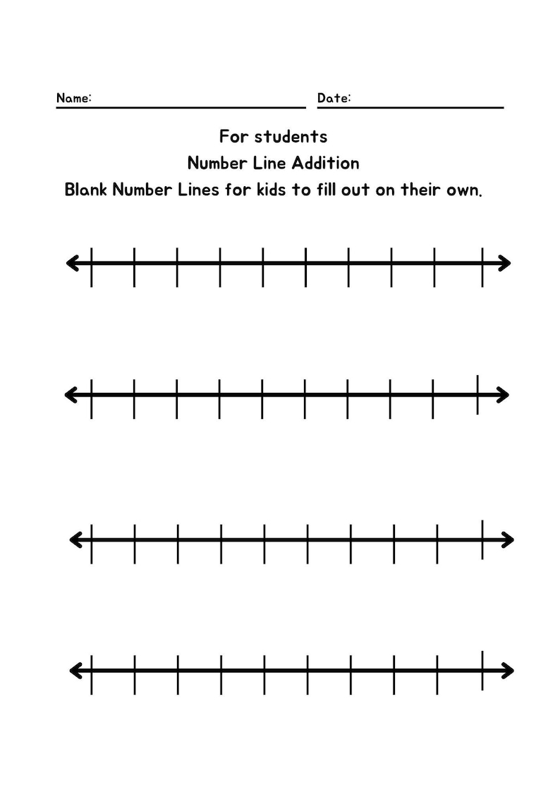 May include: Four blank number lines for students to use for number line addition. Each number line has 15 tick marks.