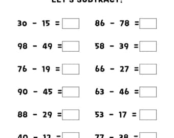 10 arkuszy matematycznych: ćwiczenia z dodawania i odejmowania do druku