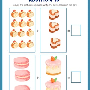20 Picture Addition Worksheets: Preschool Kindergarten Math (Printable)