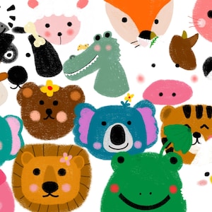Watercolor Cute Animals Clipart, 20 Cute Animal PNG, Watercolor Animals, Cute Animal Bundle, Baby Animals, Animal Doodle, Printable Animals