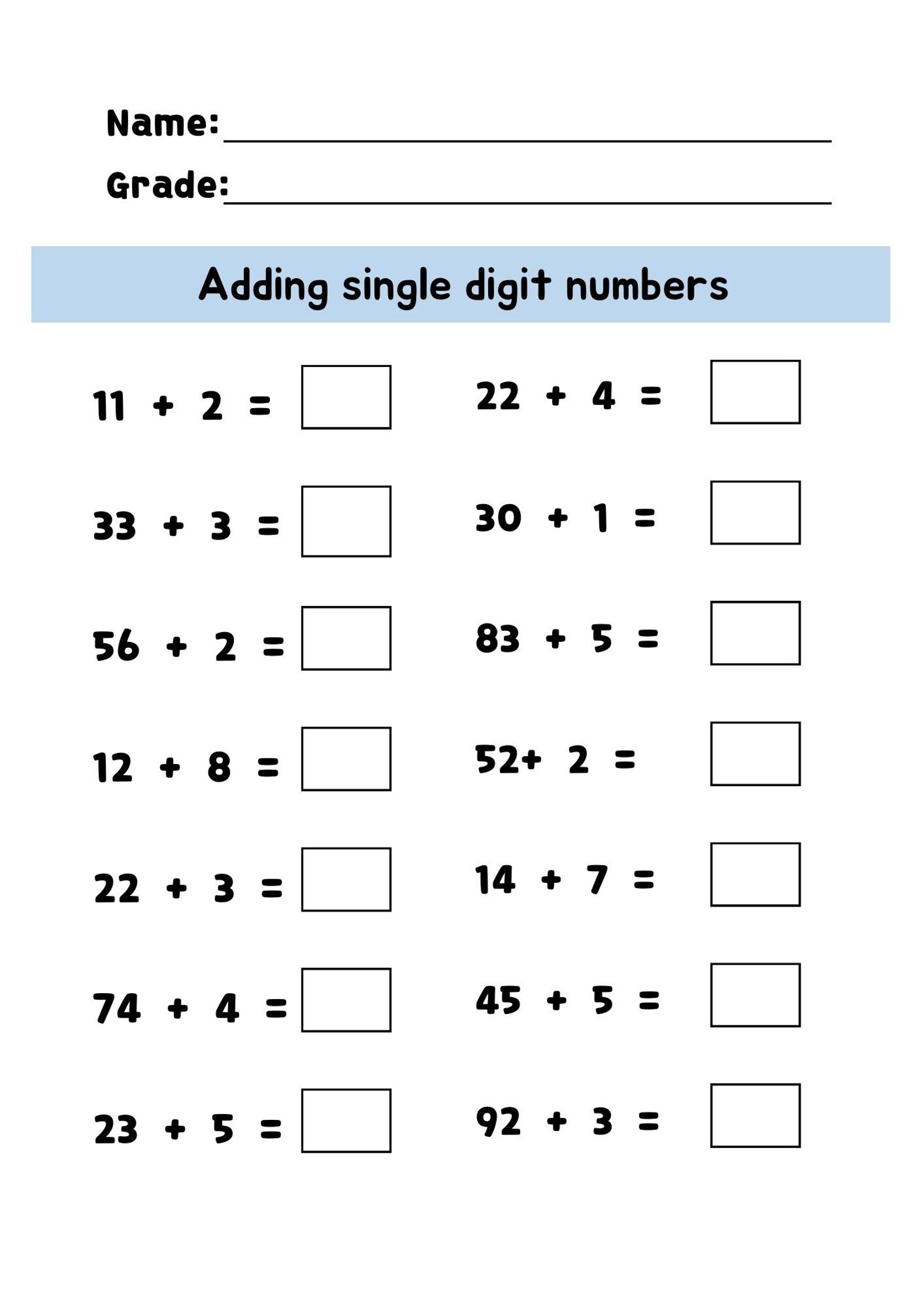 24 Single Digit Addition Worksheets: Kindergarten Math (printable) - Etsy