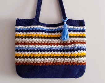 Colorful Women's Crochet Bag, Hobo Granny Square Bag, Summer Knitted Bag, Retro Shoulder Bag, Vintage Style, Gift for Women