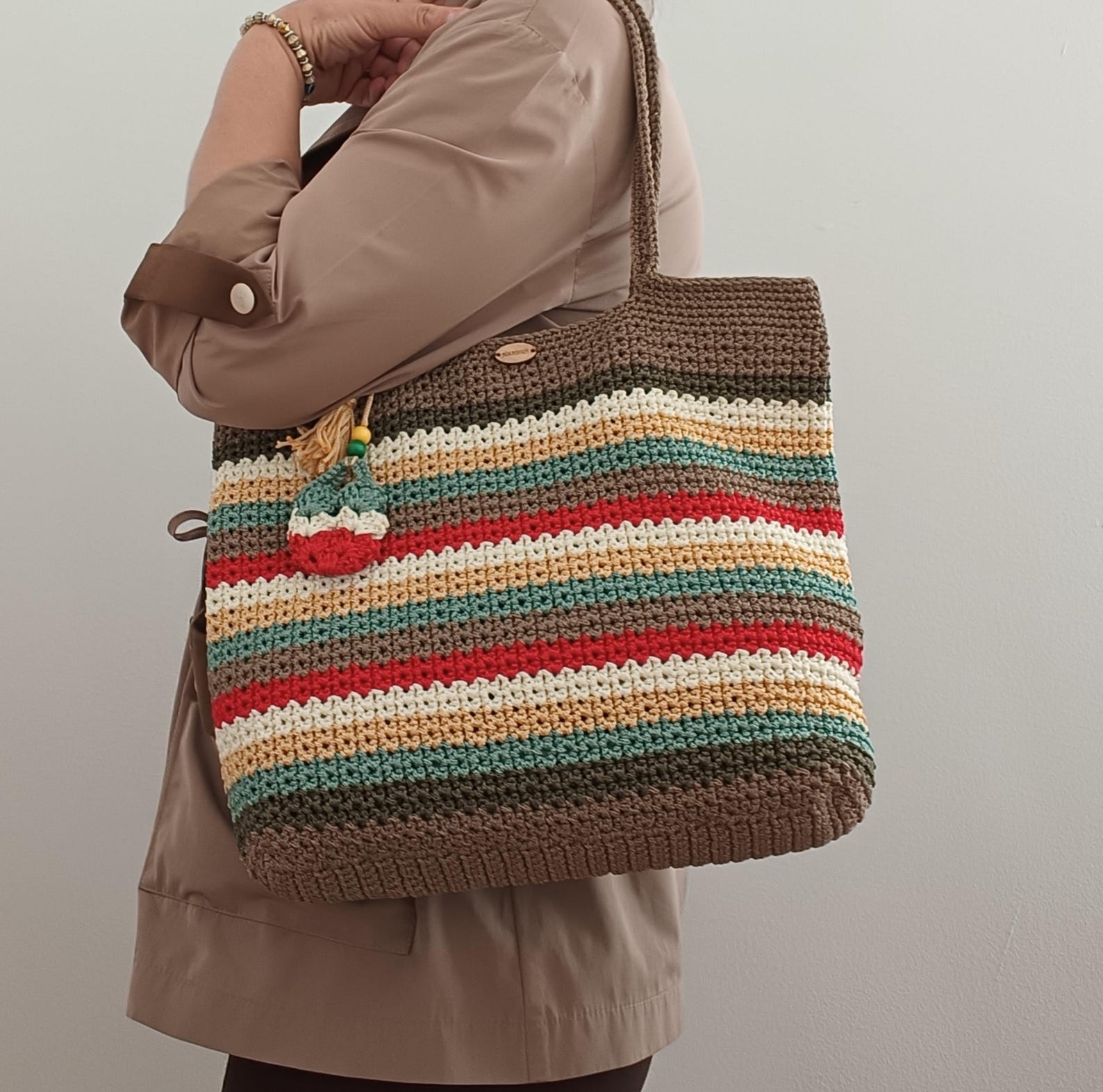 Striped Crochet Tote Bag - Colorful Boho Shoulder Bag, Handmade - Etsy