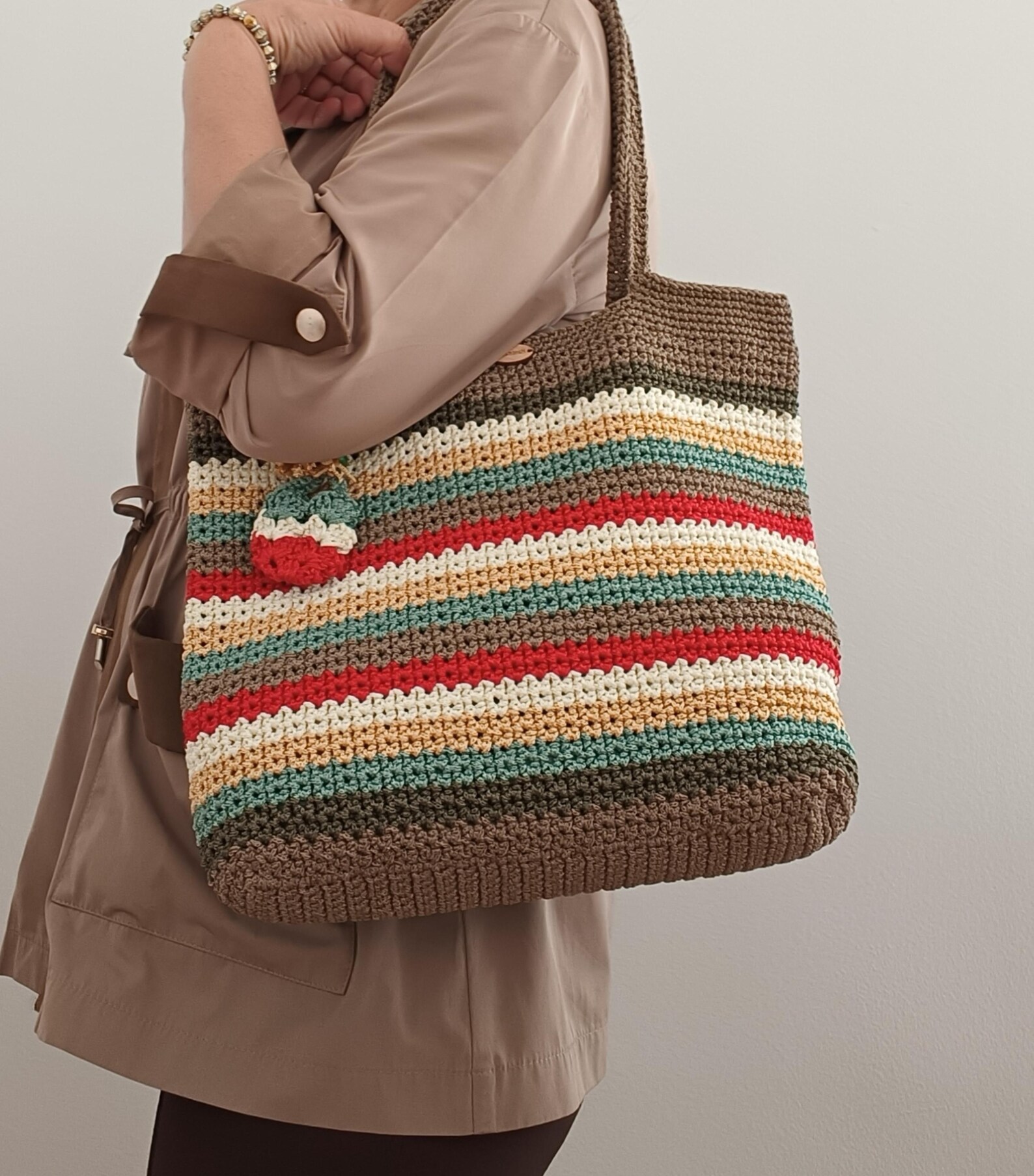 Striped Crochet Tote Bag - Colorful Boho Shoulder Bag, Handmade - Etsy