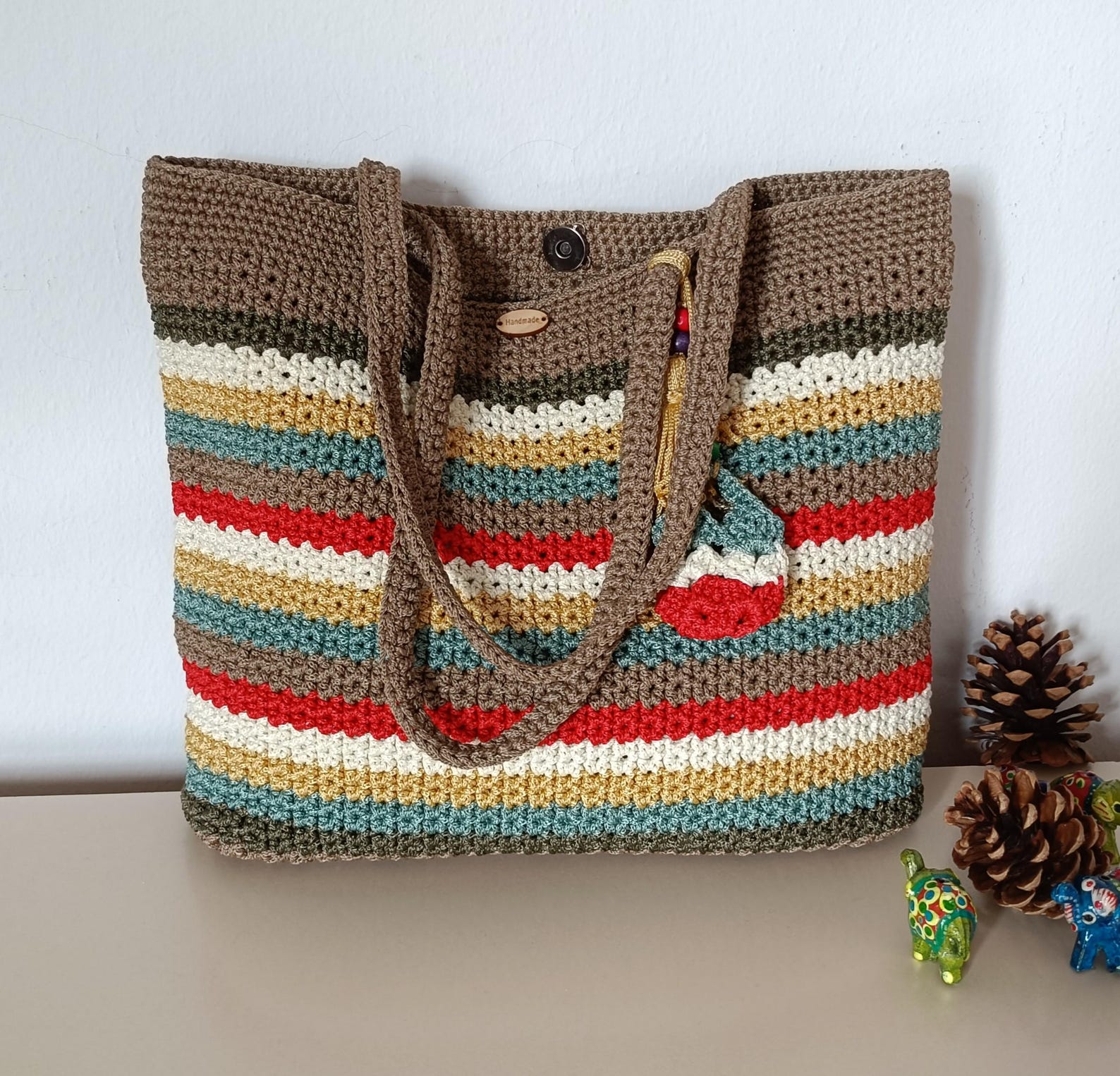 Striped Crochet Tote Bag - Colorful Boho Shoulder Bag, Handmade - Etsy