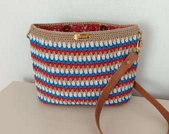 Sac à bandoulière bohème à rayures en crochet - Cabas réglable