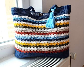 Crochet Granny Square Boho Bag - Colorful Retro Hobo Tote