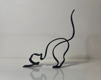 Minimalist Art 3D Cat Sculpture , Stretching Kitten Home Decor Stand , Wire Frame Art , Minimalist Art
