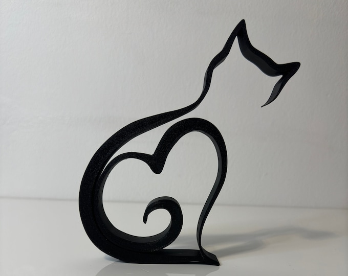Hand Painted Wooden Shaped Heart Cat Sitting on a Tree Branch in the ...