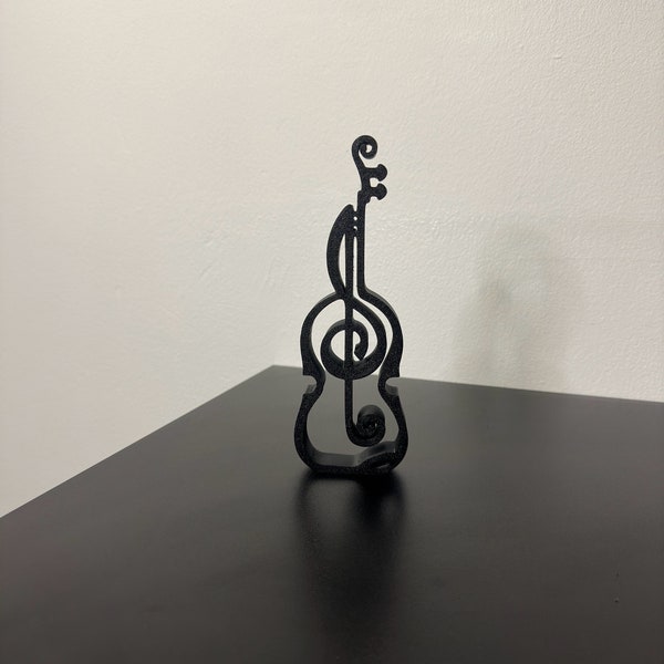 Violon abstrait, sculpture sur une ligne, sculpture d'art minimaliste, cadeau imprimé en 3D, décoration de bureau à domicile, décoration d'étagère, cadeau de musique