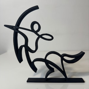 Znak zodiaku Strzelec, Rzeźba One Line, Minimalistyczna rzeźba artystyczna, Prezent drukowany w 3D, Wystrój domowego biura, Wystrój półki, Wystrój samoobsługowy
