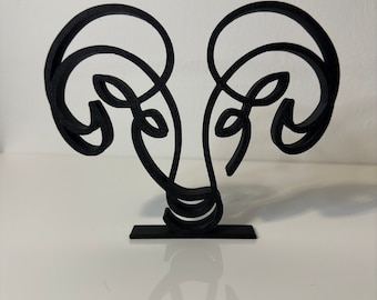 Aries Zodiac Sculpture: Minimalist One Line Art, 3D Printed Decor