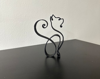 Minimalist 3D Cat Sculpture: One Line Art, Modern Home Decor