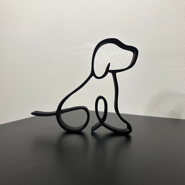 Minimalist Dog Puppy Sculpture , Wire Framed Style , 3D Printed Sculpture , Statuette , Figurine , One Line Art , Dog Lovers Gift