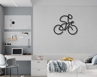 Minimalistische kunst aan de muur wielrenner: sculptuur modern interieur