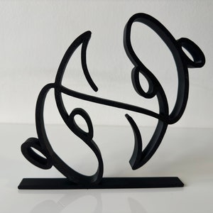 Znak zodiaku Ryby, Rzeźba One Line, Minimalistyczna rzeźba artystyczna, Prezent drukowany w 3D, Wystrój domowego biura, Wystrój półki, Wystrój do samodzielnego siedzenia