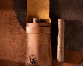 Personalized Leather 2 Cigars Case  - Customized Leather Cigar Case  Christmas Gift  Gift for Him  Gift for Husband Groomsmen Gift