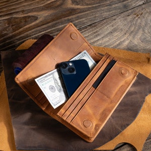 Cartera larga de cuero personalizada, cartera personalizada para hombre con correa de mano, cartera de mano para hombre, funda para teléfono, cartera de cuero genuino