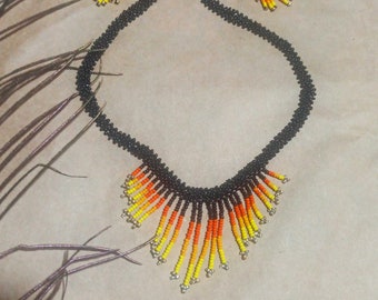 Native design handmade seedbead necklace set