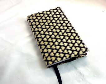 Fabric Book Covers, Journal Cover,Book Protector, Bible Cover,Planner Cover, Gold hearts on black background, Top gift