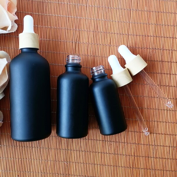 10ml 20ml 30ml 50ml 100ml Frosted Black Glass Dropper Bottles, Essential Oil Perfume Bottles with White Dropper, Glass Tincture Bottles