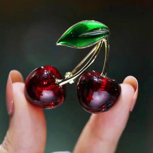 Handmade Delicate Cherry Brooch Pin,Women's Cute Corsage Accessories,Simple Fashion Pins,Coat Decoration,Festival Gift for Her