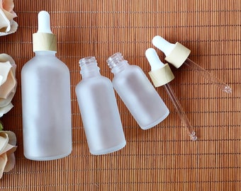 Frosted Glass Dropper Bottles for Essential Oils, Refillable Empty Liquid Bottle, Glass Eye Dropper, Wood Grain Lid Travel Perfume Container