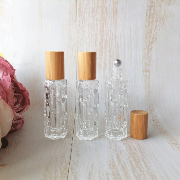 10ml Clear Glass Roller Bottle Stainless Steel Ball, Refillable Perfume Container, Body Oil, Aromatherapy Bottle, Travel Bottle