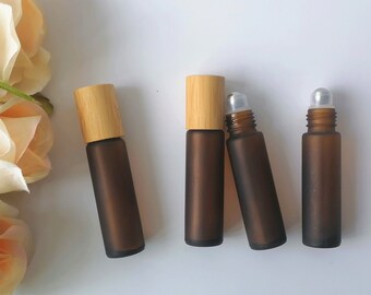 5ml 10ml 15ml Frosted Glass Roller Bottles for Essential Oils, Amber Roll on Bottles for Essential Oil Prefume Stainless Steel Roller Balls