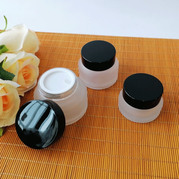 15g 30g 50g Glass Cream Jar, Refillable Glass Cosmetic Packaging, Cosmetic Container For Face Care, Body Butter, Travel Size Bottles