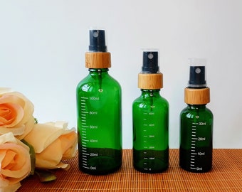 Flacone spray in vetro graduato verde, Flacone spray per olio essenziale, Riutilizzabile ricaricabile, Adatto per viaggi, Oli essenziali, Aromaterapia