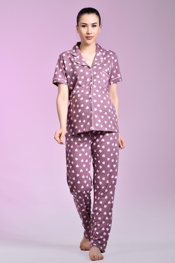 Pigiama premaman viola con disegni a cuore in viscosa Pigiama in cotone morbido comodo ed elegante per allattamento e pigiami pigiami per donne Etsy Italia