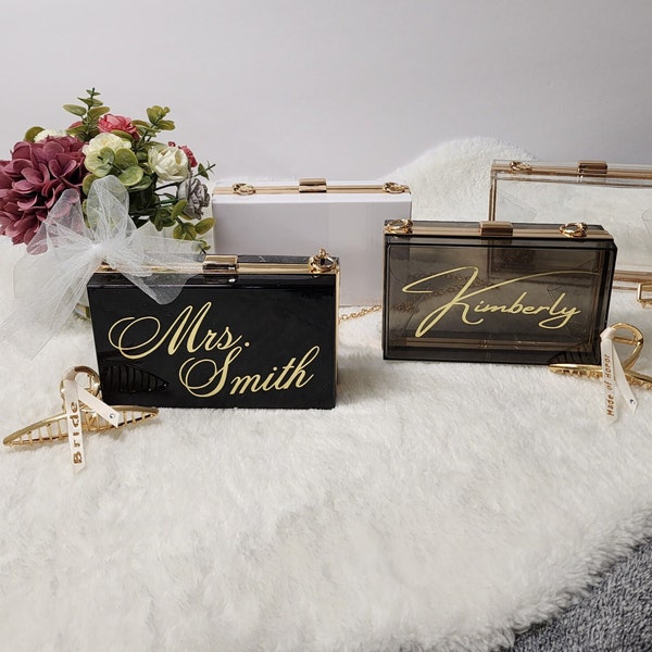 High Quality-Personalized Acrylic Clutch Bridesmaid Clutch Bridesmaid Purse Gift Girl Party Custom Bag Wedding