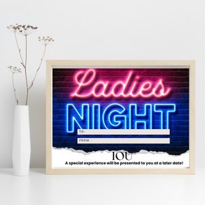 Certificado de regalo imprimible IOU - Noche de chicas