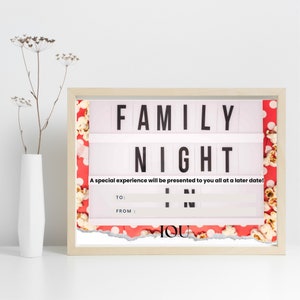 IOU afdrukbare cadeaubon - familieavond
