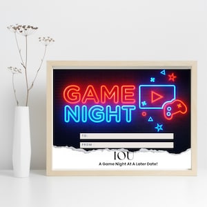 Certificado de regalo imprimible IOU - Noche de juegos