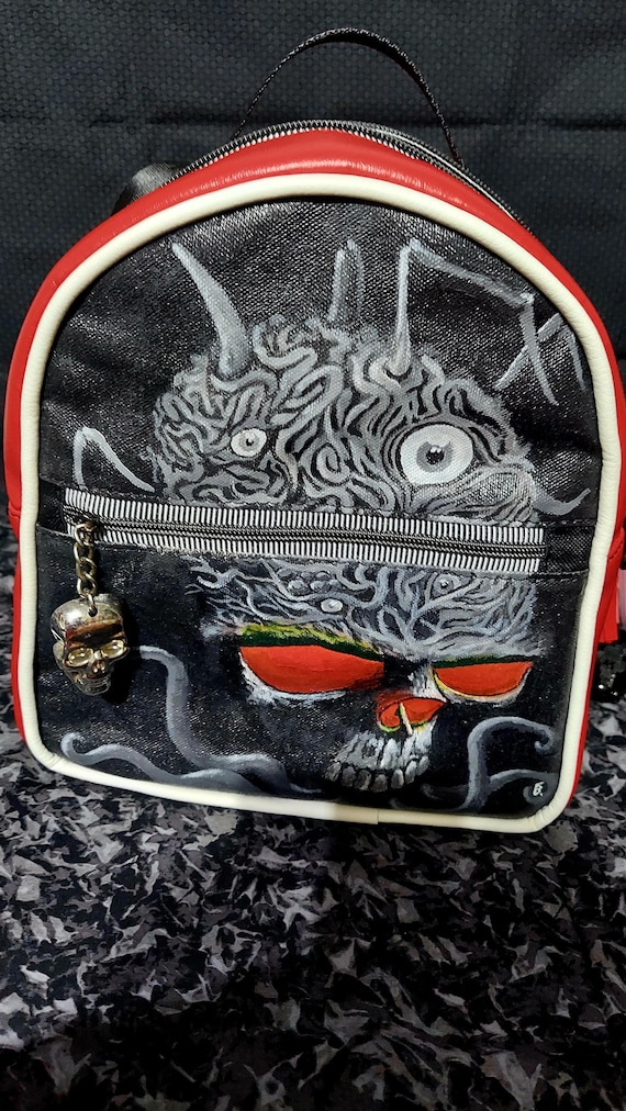 Black Skeleton Handpainted Backpack Bag Amazon.com: JIPONI Black Halloween Skull Skeleton Peace  main image 4