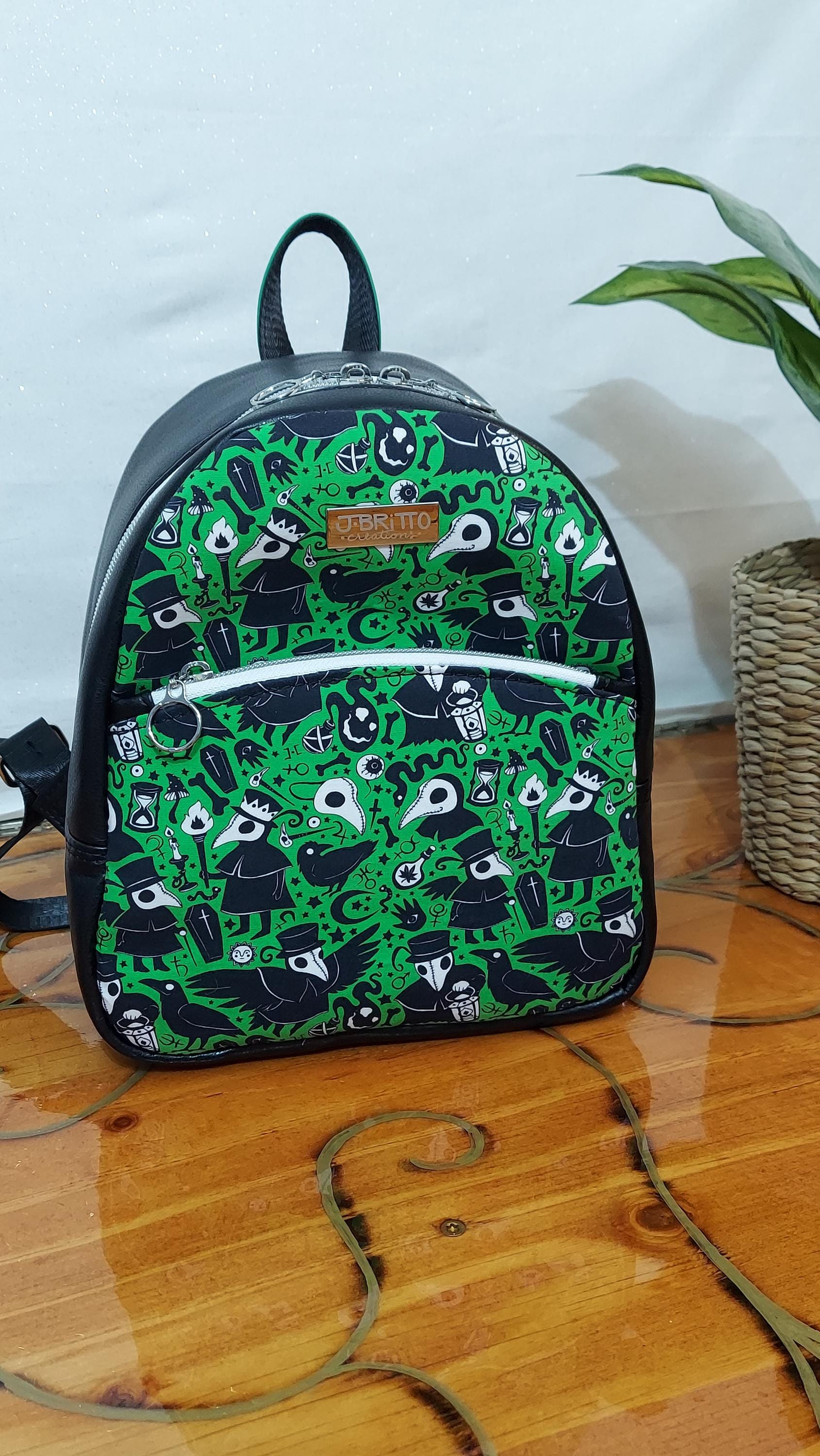 Plague Doctor Character Mini Backpack in Black and Gray Small Backpack, Plague Doctor Mini Backpack, Black Death Bag  main image 2