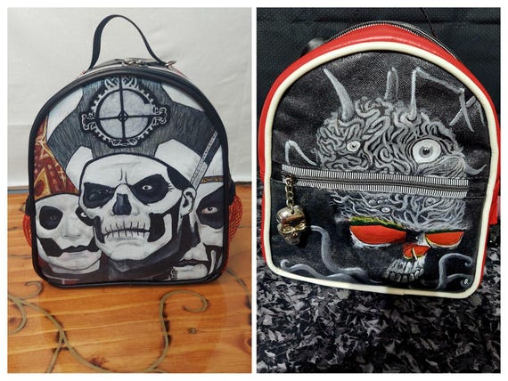 Black Skeleton Handpainted Backpack Bag Amazon.com: JIPONI Black Halloween Skull Skeleton Peace  main image 2