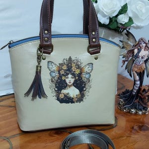 Bolso de mano Lola Woodland Fairy Bolso de mano Woodland Fairy Monedero de piel sintética color arena y marrón Bolso de mano personalizado Monedero personalizado