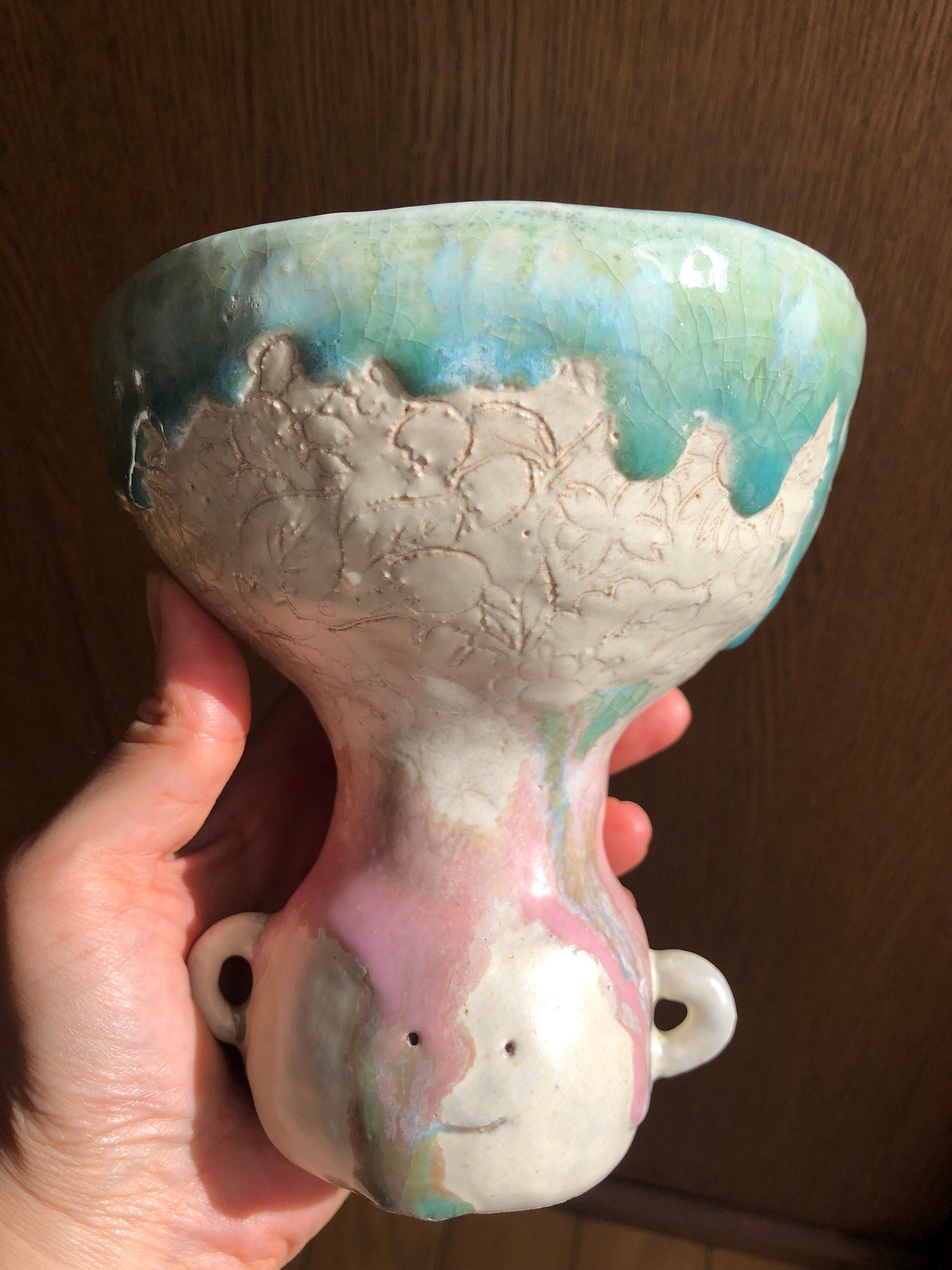 頭から花咲く花瓶 日本人作家 ハンドメイド 陶器 - Etsy