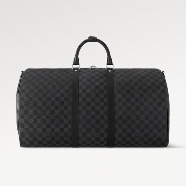 Luis Vuitton Black keepall 55 Duffle Bag, Authentic, LV, Travel Bag, Luggage, Used, Monogram, Gray