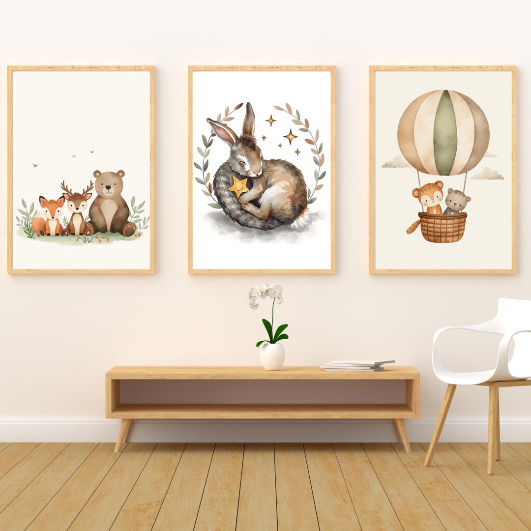 Nursery Wall Art Set of 3, Animal Nursery Prints, Neutral Baby Room ...