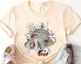 Chemise Epcot Disney, chemise Epcot 1982 vintage, chemise Disney vintage, Mickey et ses amis, chemise voyage Epcot, chemise assortie voyage en famille Disney