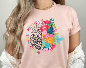 Questions de santé mentale, Chemise santé mentale, Cadeau pour les amateurs de plantes, Cadeau jardinage, T-shirt fleuri, Cerveau floral, Sensibilisation à la santé mentale