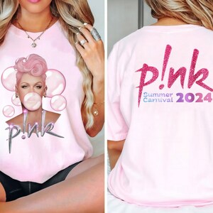 Chemise rose rose chanteur du carnaval d'été 2024, chemise rose Fan Lovers, chemise Music Tour 2024, chemise album Trustfall, chemise Concert 2024 P nk image 1