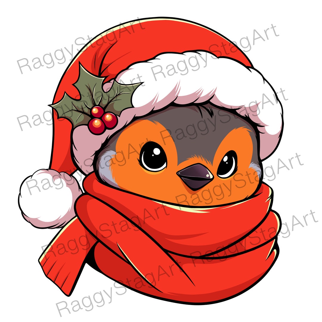 Christmas Robin With Santa Hat Design JPG PNG PDF Digital Art Clip Art ...