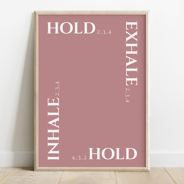Pink Inhale Exhale Therapy Office Poster - Mental Health Wall Art - Teen Girl Bedroom Decor - Gift Idea for Her